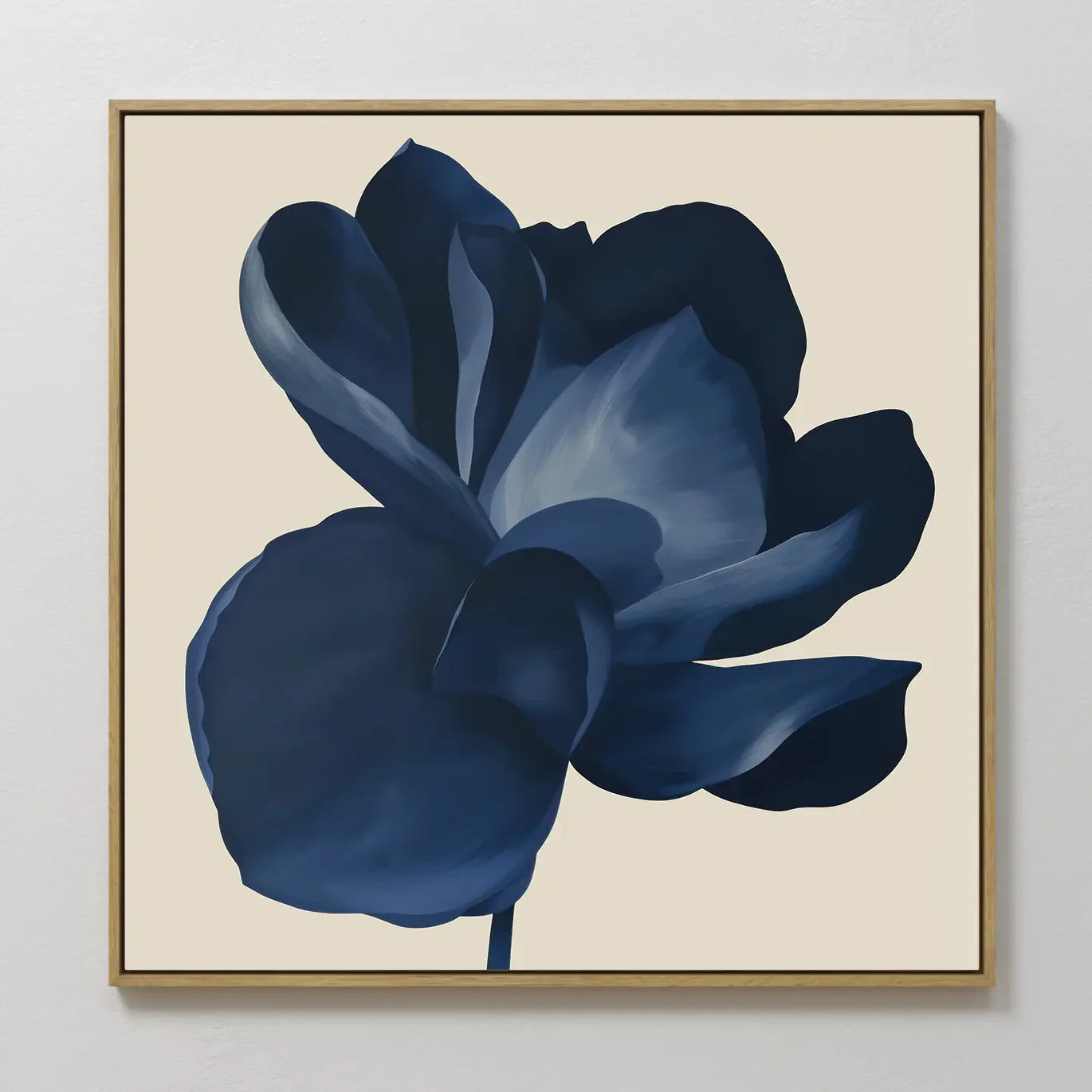 Original hand painted deep navy blue peony botanical oil painting canvas wall art, nordic scandinavian elegant luxury minimalist modern living room ho