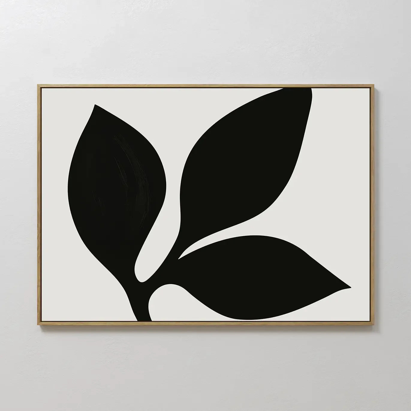 Original hand painted black ivory botanical leaf oil painting canvas wall art, nordic scandinavian elegant luxury minimalist modern home decor interio