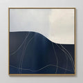 Original hand painted navy blue cream abstract wave oil painting canvas wall art, nordic scandinavian elegant luxury minimalist modern living room hom