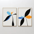 Original hand painted blue orange black abstract botanical oil painting canvas wall art set nordic scandinavian elegant luxury modern home decor inter
