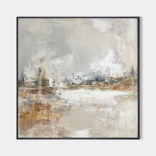 Original hand painted amber grey abstract landscape oil painting canvas wall art, nordic scandinavian minimalist elegant luxury modern