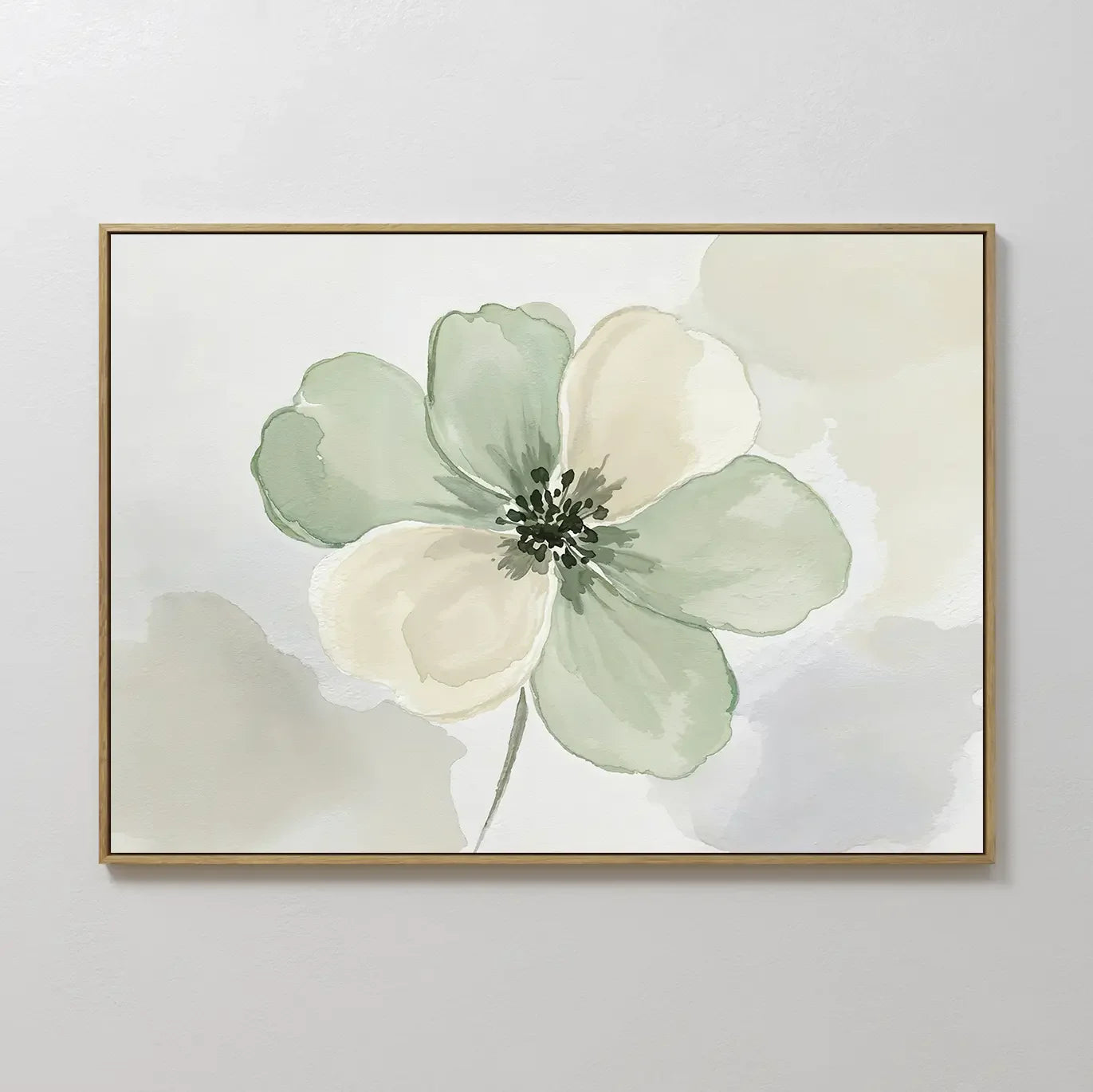 Original hand painted sage green ivory botanical floral oil painting canvas wall art, nordic scandinavian minimalist elegant luxury modern home decor