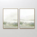 Original hand painted sage green misty forest landscape oil painting set of 2 canvas wall art, nordic scandinavian elegant luxury minimalist modern ho