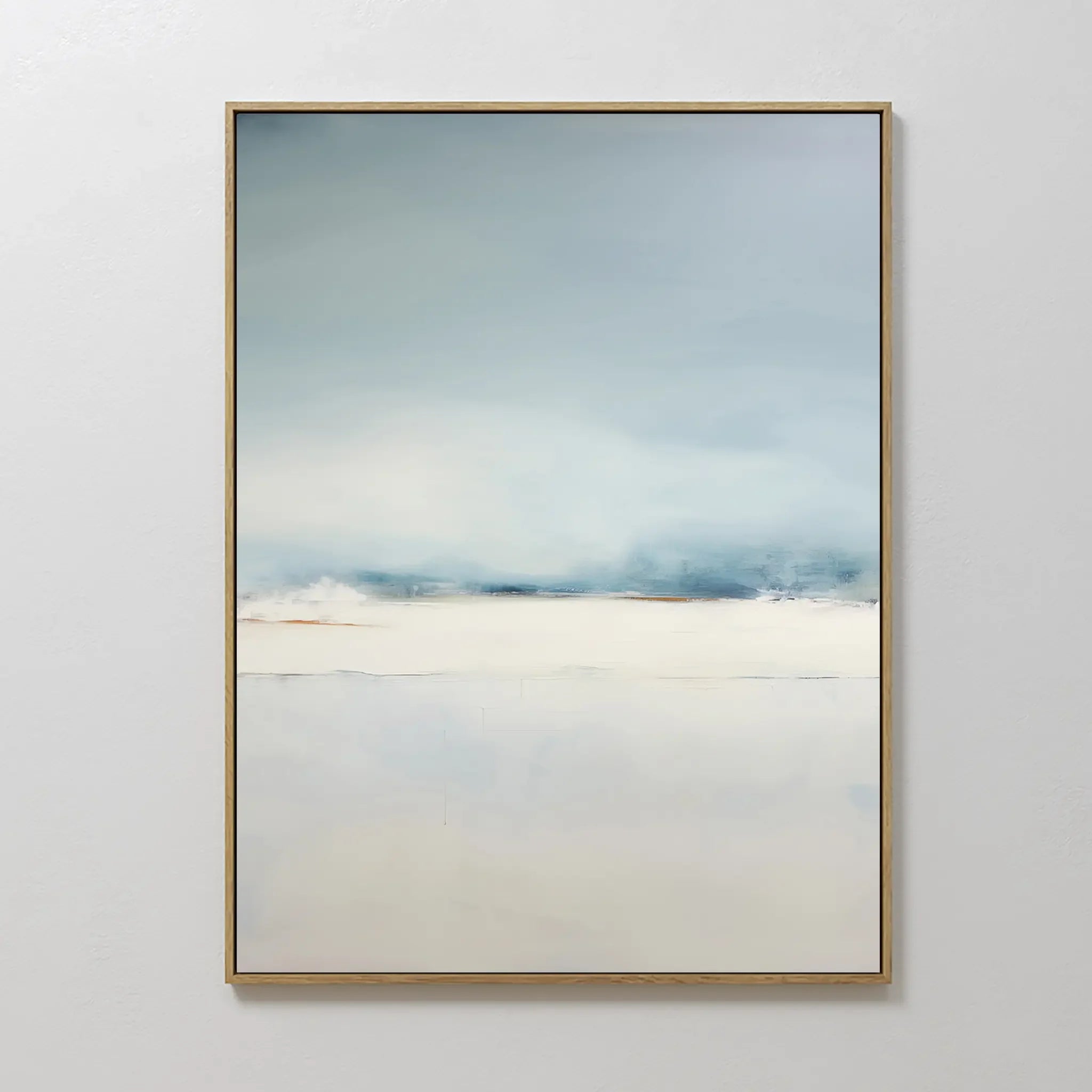 Original hand painted misty blue ivory abstract coastal oil painting canvas wall art, nordic scandinavian elegant luxury minimalist modern living room
