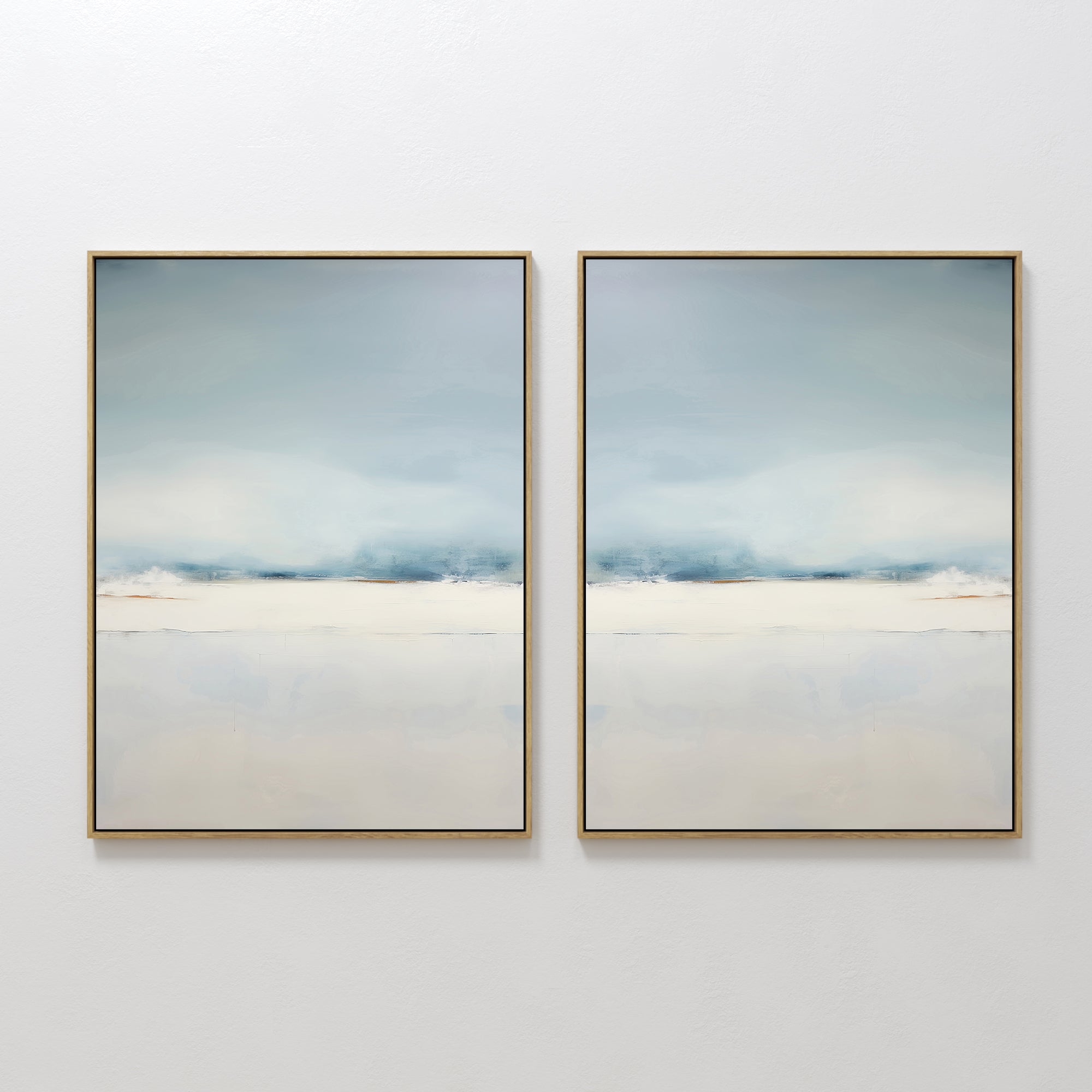Original hand painted blue white abstract coastal oil painting canvas wall art set of 2, nordic scandinavian elegant minimalist luxury modern home dec