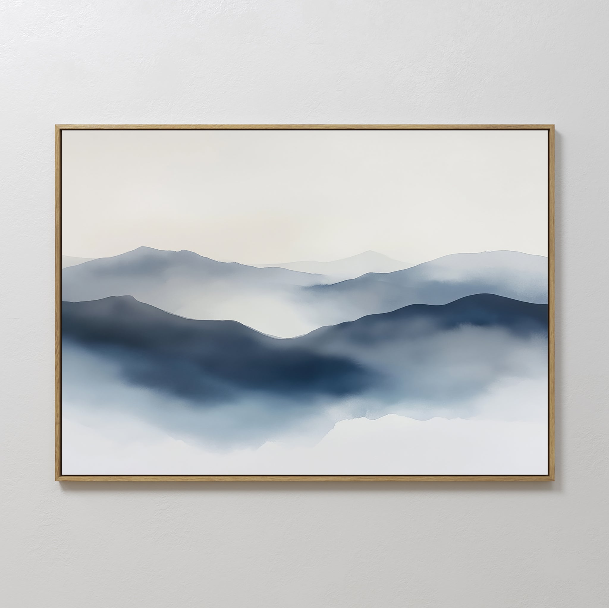 Original hand painted navy indigo misty mountain oil painting canvas wall art, nordic scandinavian elegant minimalist luxury modern living room home d