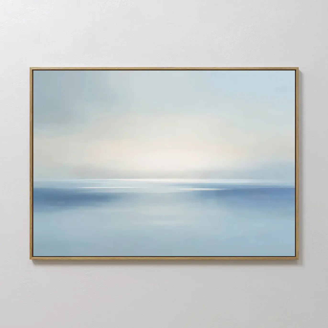 Original hand painted pale blue misty ocean seascape oil painting canvas wall art, nordic scandinavian elegant luxury minimalist modern coastal home d