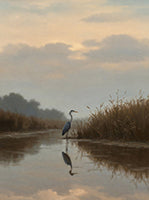 Mist Stillness Atmospheric Warm Painting Art - Vertical