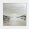 Original hand painted grey misty fjord landscape oil painting canvas wall art, nordic scandinavian minimalist elegant luxury modern liv