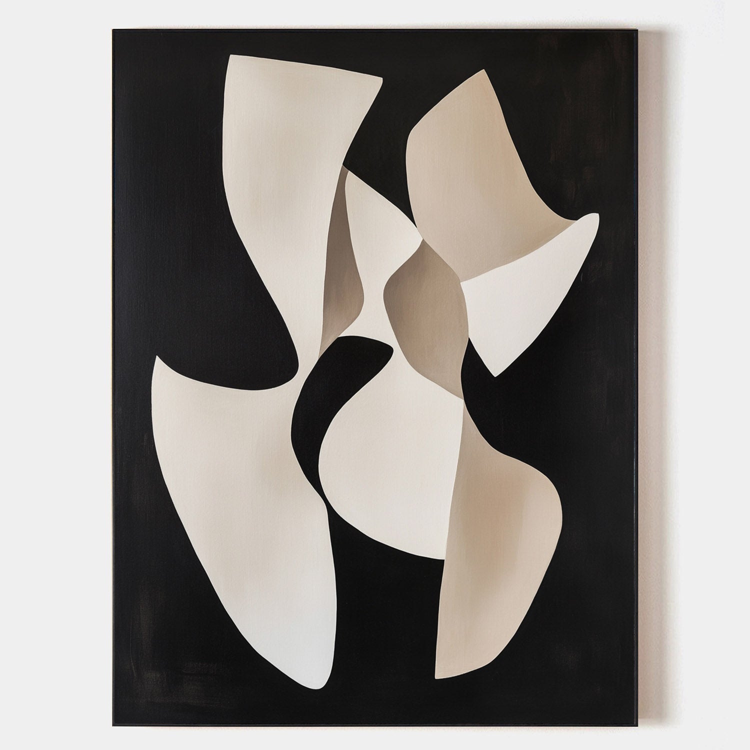Original hand painted black ivory organic abstract oil painting canvas wall art, nordic scandinavian elegant luxury minimalist modern l