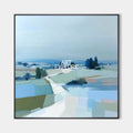 Original hand painted misty blue green abstract landscape oil painting canvas wall art, nordic scandinavian minimalist elegant luxury m