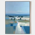 Original hand painted blue abstract landscape oil painting canvas wall art, nordic scandinavian elegant luxury minimalist modern living