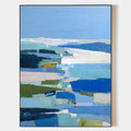 Original hand painted blue abstract coastal oil painting canvas wall art, nordic scandinavian elegant luxury modern living room home de
