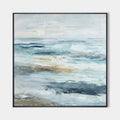Original hand painted blue coastal abstract oil painting canvas wall art, nordic scandinavian elegant luxury modern living room home de