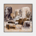 Original hand painted amber charcoal abstract rock formation oil painting canvas wall art, nordic scandinavian elegant luxury modern in