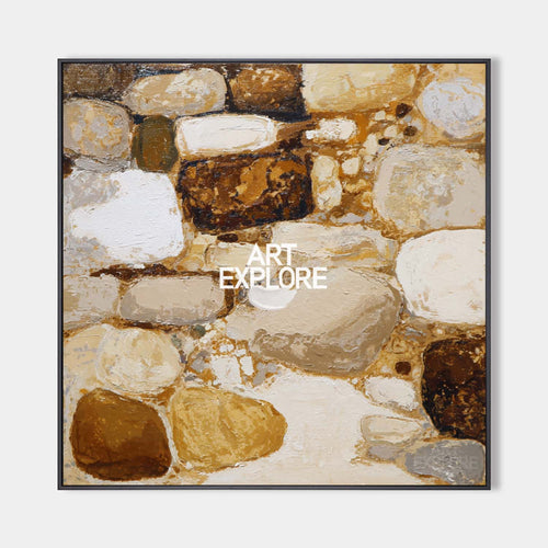 Original hand painted amber ivory brown stone abstract oil painting canvas wall art, nordic scandinavian elegant luxury modern living r