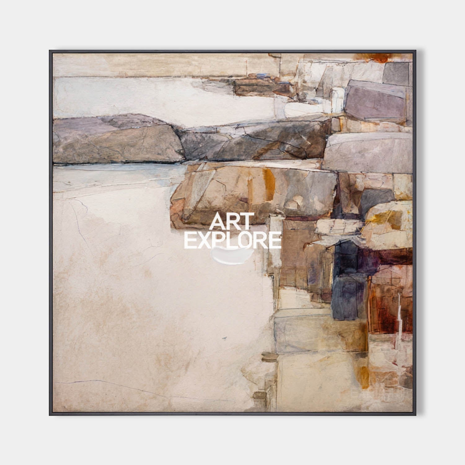 Original hand painted sienna grey ivory coastal abstract oil painting canvas wall art, nordic scandinavian elegant luxury modern home d