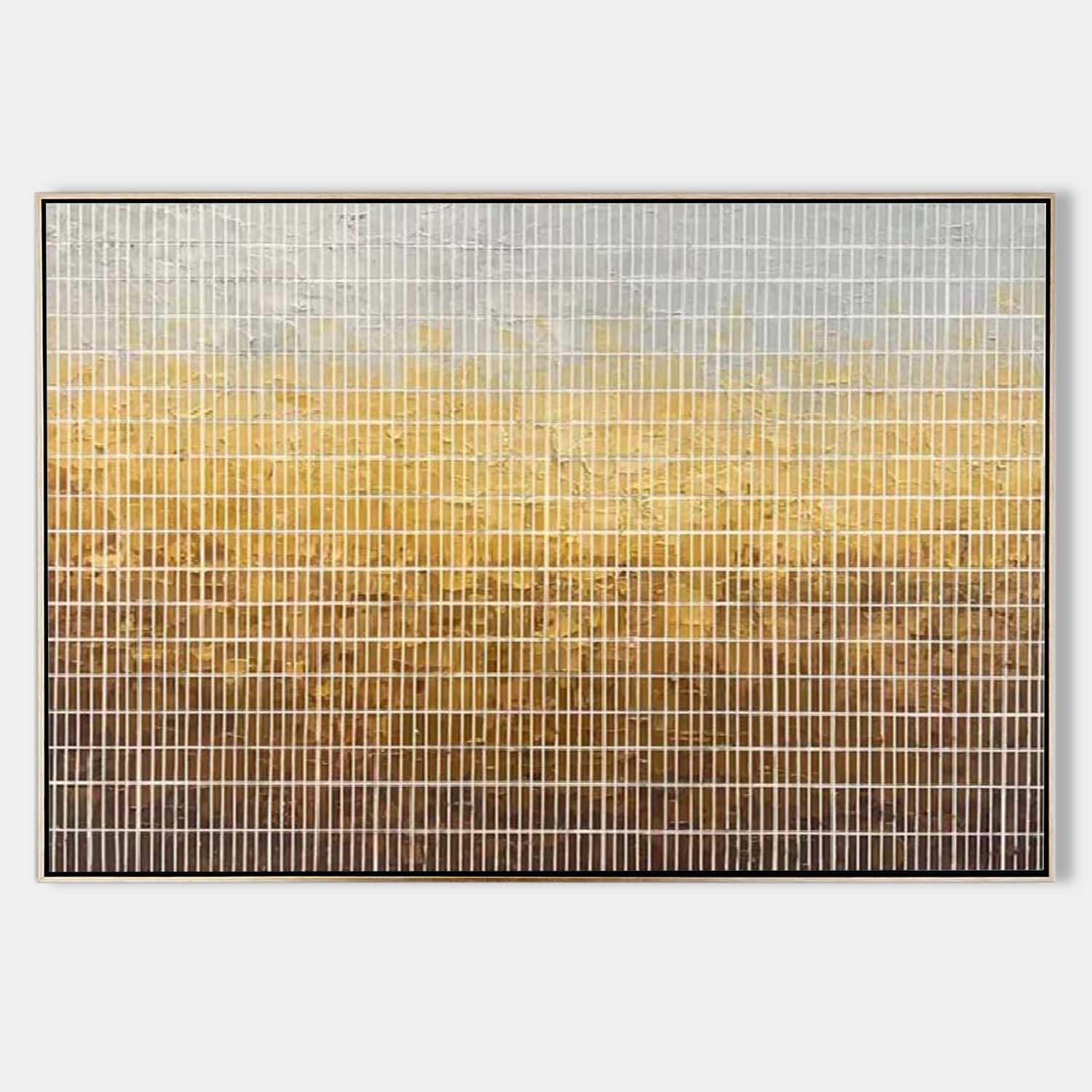 Original hand painted amber gold geometric grid oil painting canvas wall art, nordic scandinavian minimalist elegant luxury modern livi