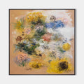 Original hand painted golden yellow abstract floral oil painting canvas wall art, modern elegant luxury nordic scandinavian botanical h