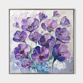 Original hand painted purple violet floral abstract oil painting canvas wall art, elegant luxury modern nordic scandinavian botanical h