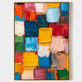 Original hand painted colorful geometric abstract oil painting canvas wall art, vibrant crimson yellow blue modern elegant luxury home