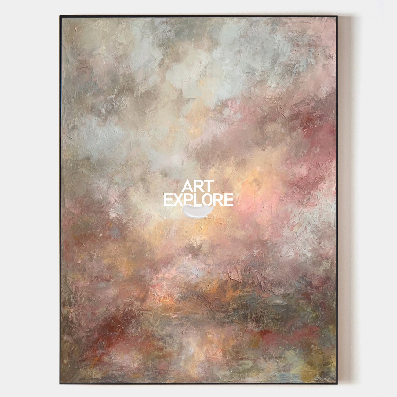 Original hand painted blush rose amber atmospheric abstract oil painting canvas wall art, nordic scandinavian elegant luxury modern liv
