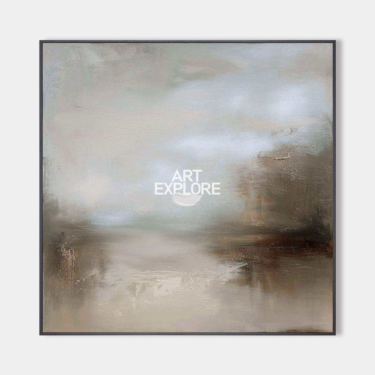 Original hand painted misty grey taupe abstract landscape oil painting canvas wall art, nordic scandinavian elegant luxury modern livin