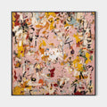 Original hand painted blush pink abstract oil painting canvas wall art, bold gestural yellow red strokes, elegant luxury modern nordic