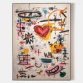 Original hand painted abstract oil painting canvas graffiti red heart yellow pink modern elegant luxury wall art home decor interior de