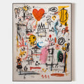 Original hand painted abstract graffiti oil painting canvas, red heart yellow sun bold black lines, modern elegant luxury eclectic home