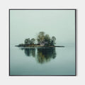 Original hand painted teal misty island oil painting canvas wall art, nordic scandinavian minimalist elegant luxury modern living room