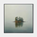 Original hand painted teal grey misty island oil painting canvas wall art, nordic scandinavian minimalist elegant luxury modern living