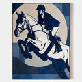 Hand painted original navy blue equestrian silhouette oil painting canvas wall art, modern nordic scandinavian elegant luxury home deco