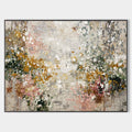 Original hand painted botanical abstract oil painting, white flowers blush pink mustard gold sage green textured canvas wall art elegan