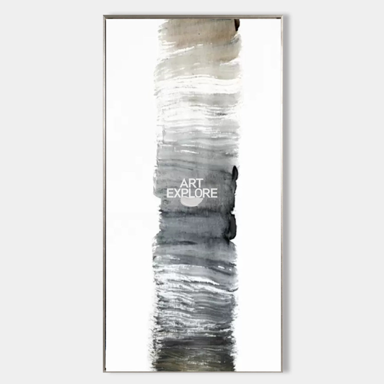 Original hand painted slate grey abstract oil painting canvas wall art, vertical brushstroke minimalist nordic scandinavian elegant lux