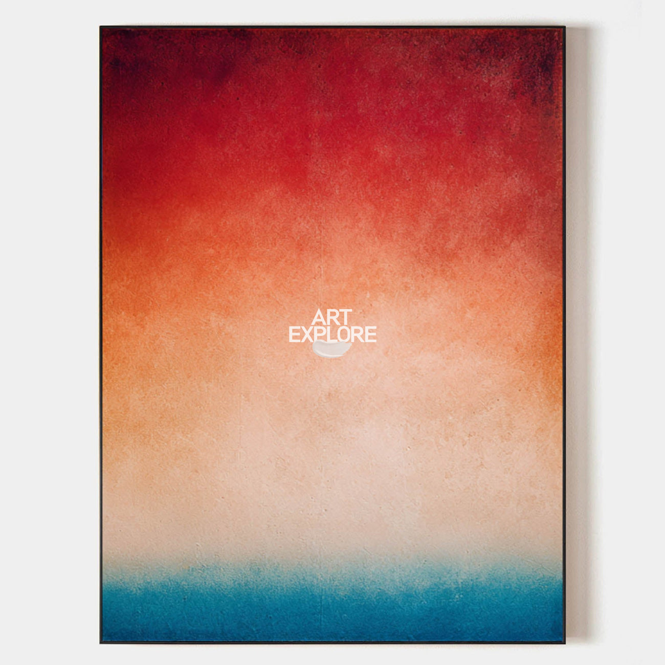 Original hand painted crimson orange teal gradient abstract oil painting canvas wall art, nordic scandinavian elegant luxury modern liv