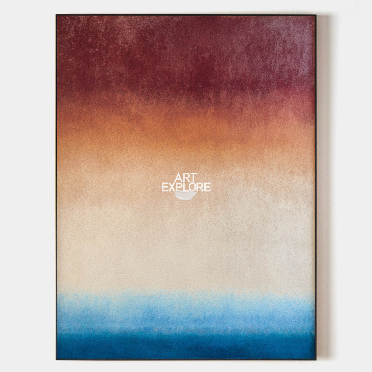 Original hand painted crimson orange cream blue gradient abstract oil painting canvas wall art, nordic scandinavian elegant luxury mode