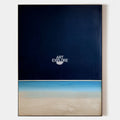 Original hand painted navy blue coastal oil painting canvas wall art, minimalist beach horizon sandy shore, nordic scandinavian elegant