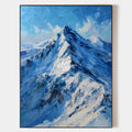 Original hand painted blue white snow mountain oil painting canvas wall art, nordic scandinavian elegant luxury modern living room home