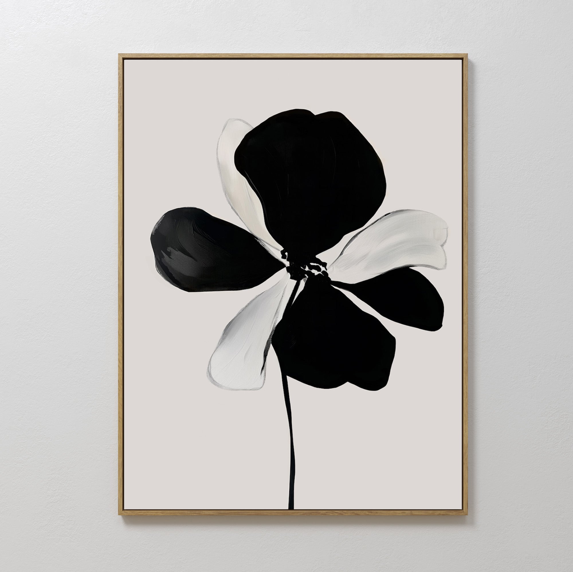 Original hand painted black white abstract floral oil painting canvas wall art, nordic scandinavian minimalist elegant luxury modern home decor interi