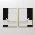 Original hand painted black ivory abstract oil painting diptych canvas wall art, bold brushstrokes nordic scandinavian minimalist elegant luxury moder