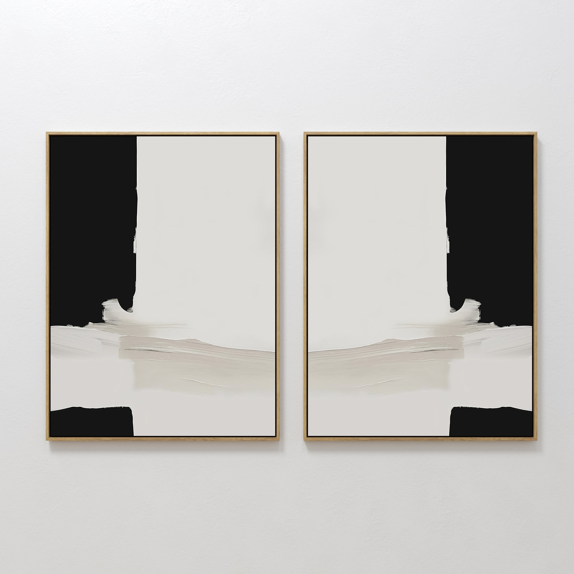 Original hand painted black ivory abstract oil painting diptych canvas wall art, bold brushstrokes nordic scandinavian minimalist elegant luxury moder