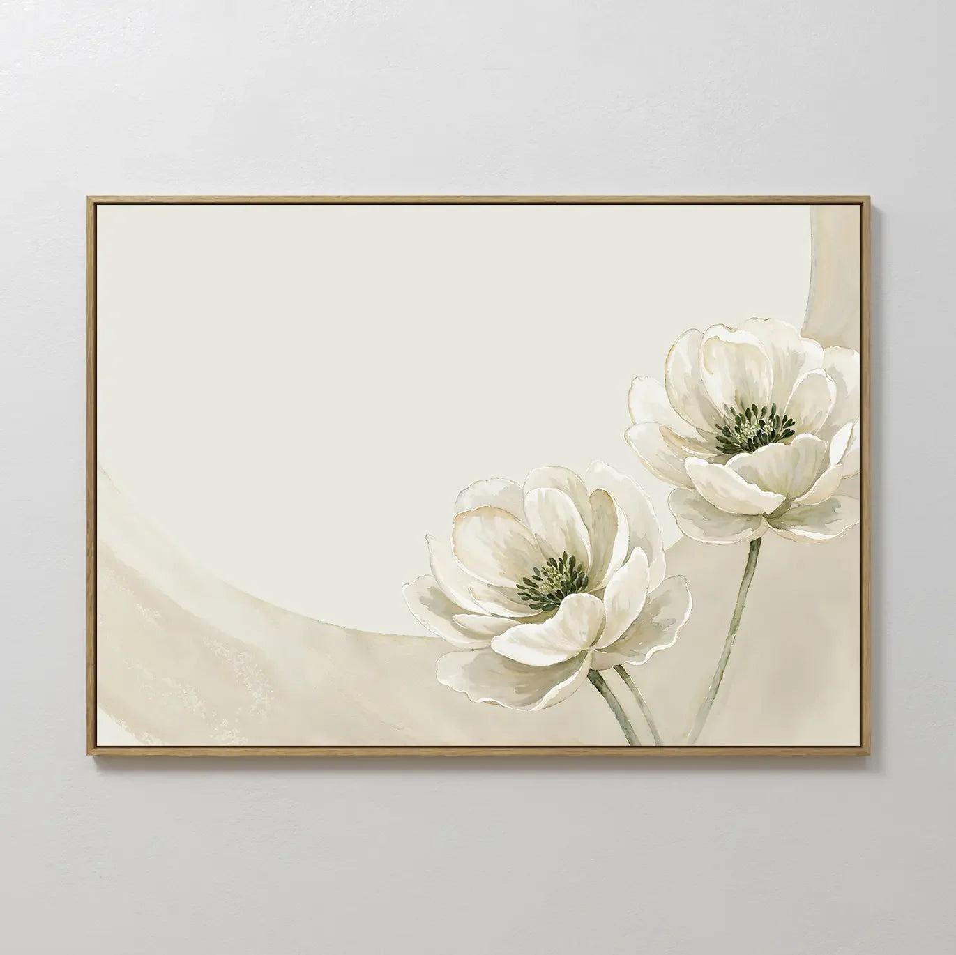 Original hand painted ivory white anemone floral oil painting canvas wall art, nordic scandinavian elegant luxury minimalist modern living room home d