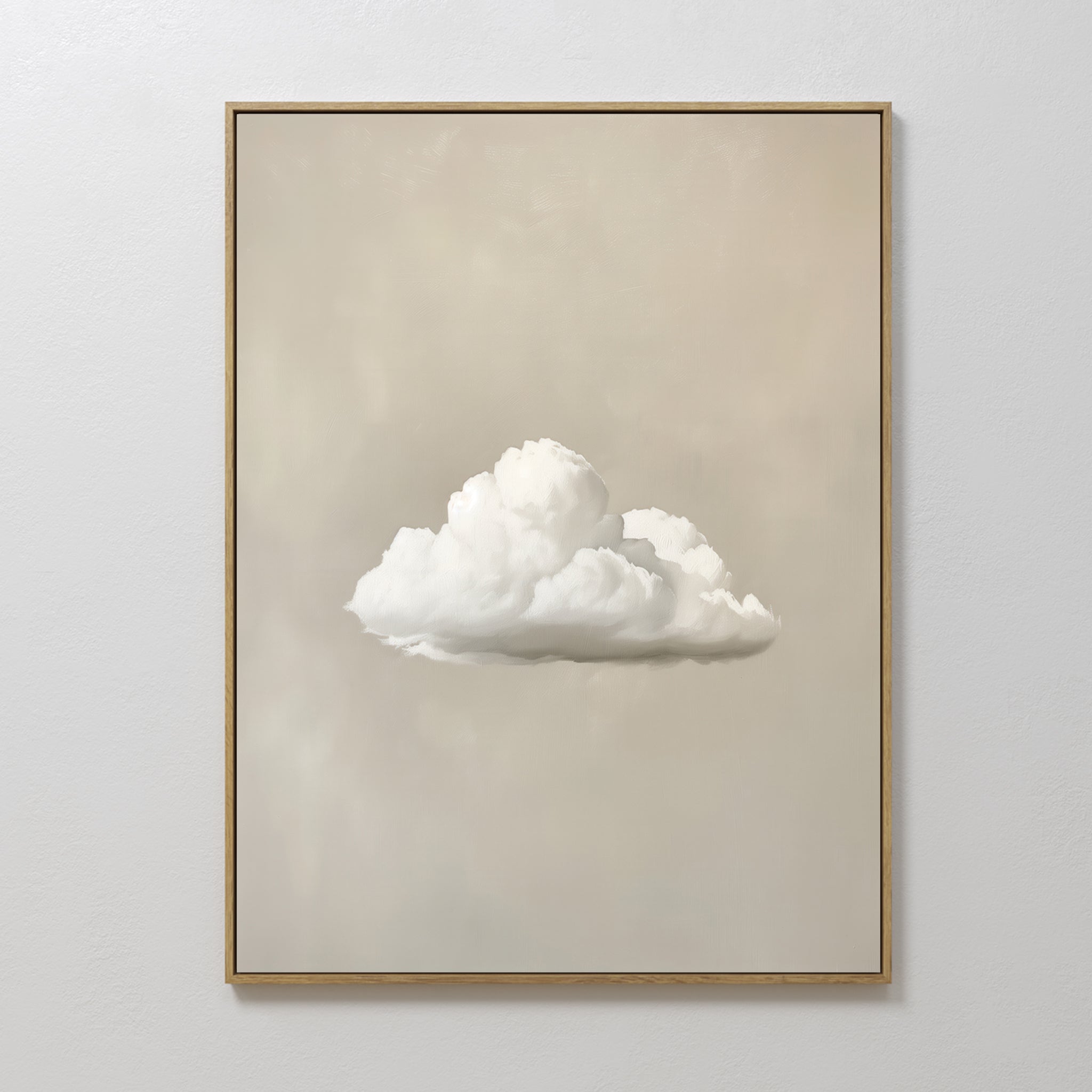 Original hand painted white cloud beige oil painting canvas wall art, nordic scandinavian minimalist elegant luxury modern living room home decor
