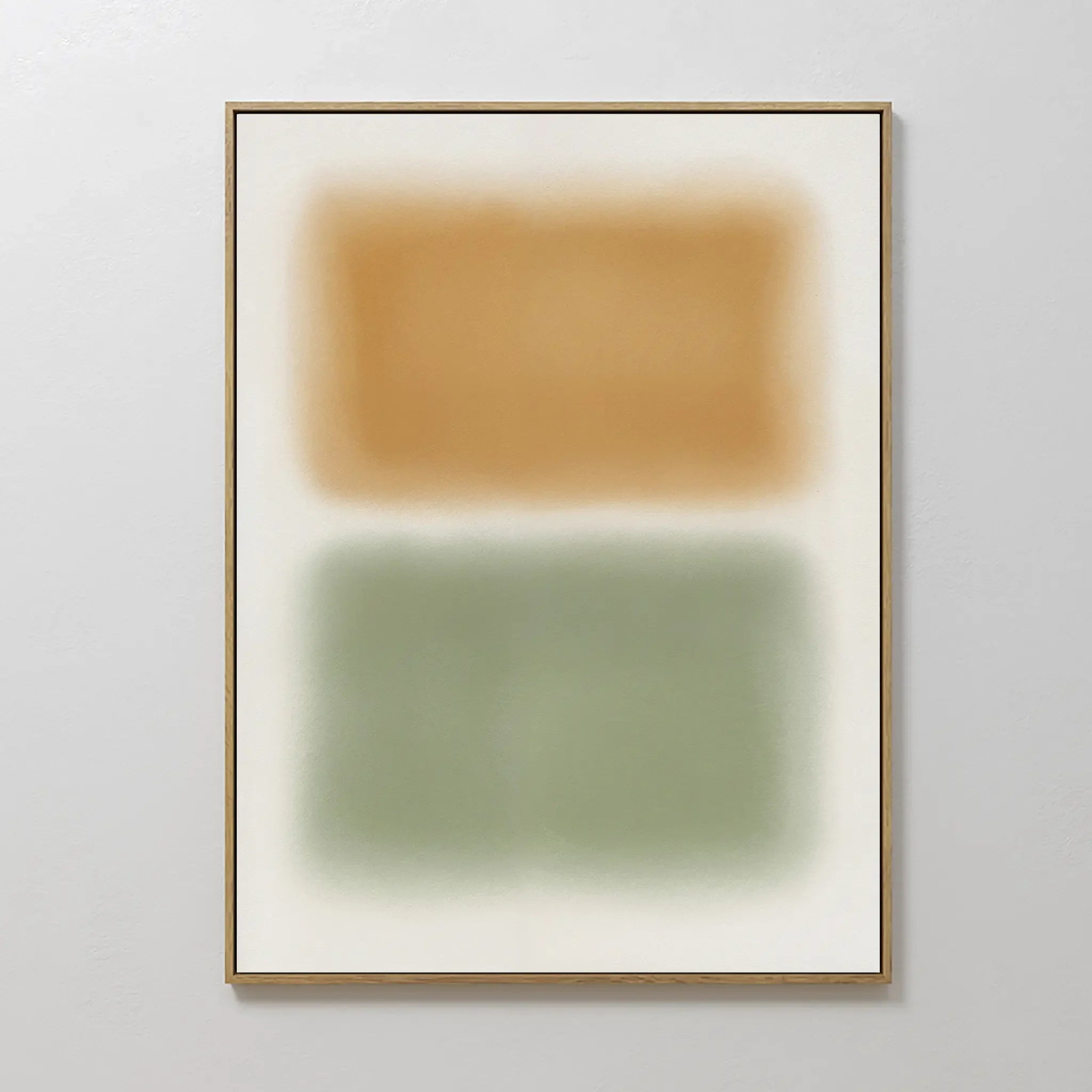 Original hand painted ochre and sage green soft blurred rectangle abstract oil painting canvas wall art, nordic scandinavian elegant luxury modern min