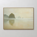 Original hand painted golden misty coastal sea stack oil painting canvas wall art, nordic scandinavian elegant luxury minimalist modern living room ho