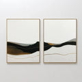 Original hand painted black gold ivory abstract landscape diptych oil painting canvas wall art, nordic scandinavian elegant luxury modern living room