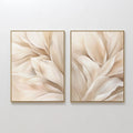 Original hand painted cream ivory beige abstract botanical oil painting canvas set of 2 wall art, nordic scandinavian elegant luxury modern home decor