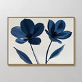 Original hand painted navy blue indigo floral botanical oil painting canvas wall art, nordic scandinavian elegant luxury minimalist modern living room