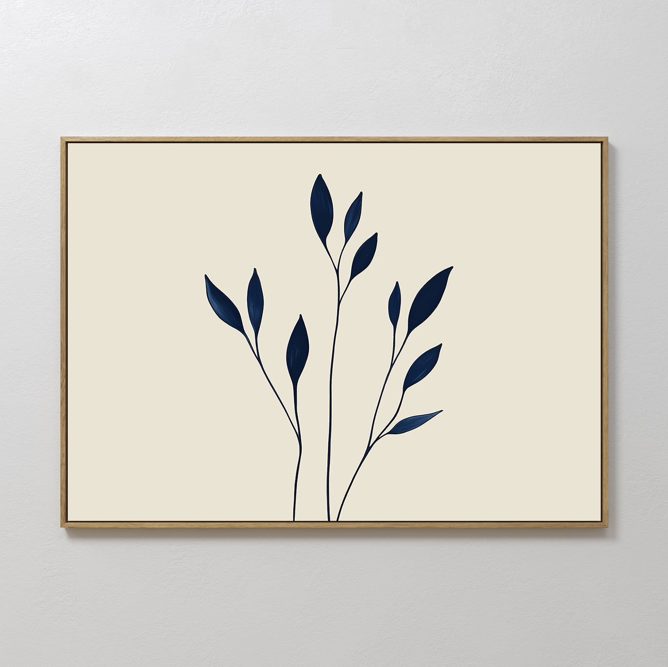 Original hand painted navy blue botanical stems leaves oil painting canvas wall art, nordic scandinavian elegant minimalist luxury modern home decor i